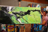 Minty Lime 240cm x 100cm Green Black Textured Abstract Painting-Abstract-Franko-[franko_artist]-[Art]-[interior_design]-Franklin Art Studio