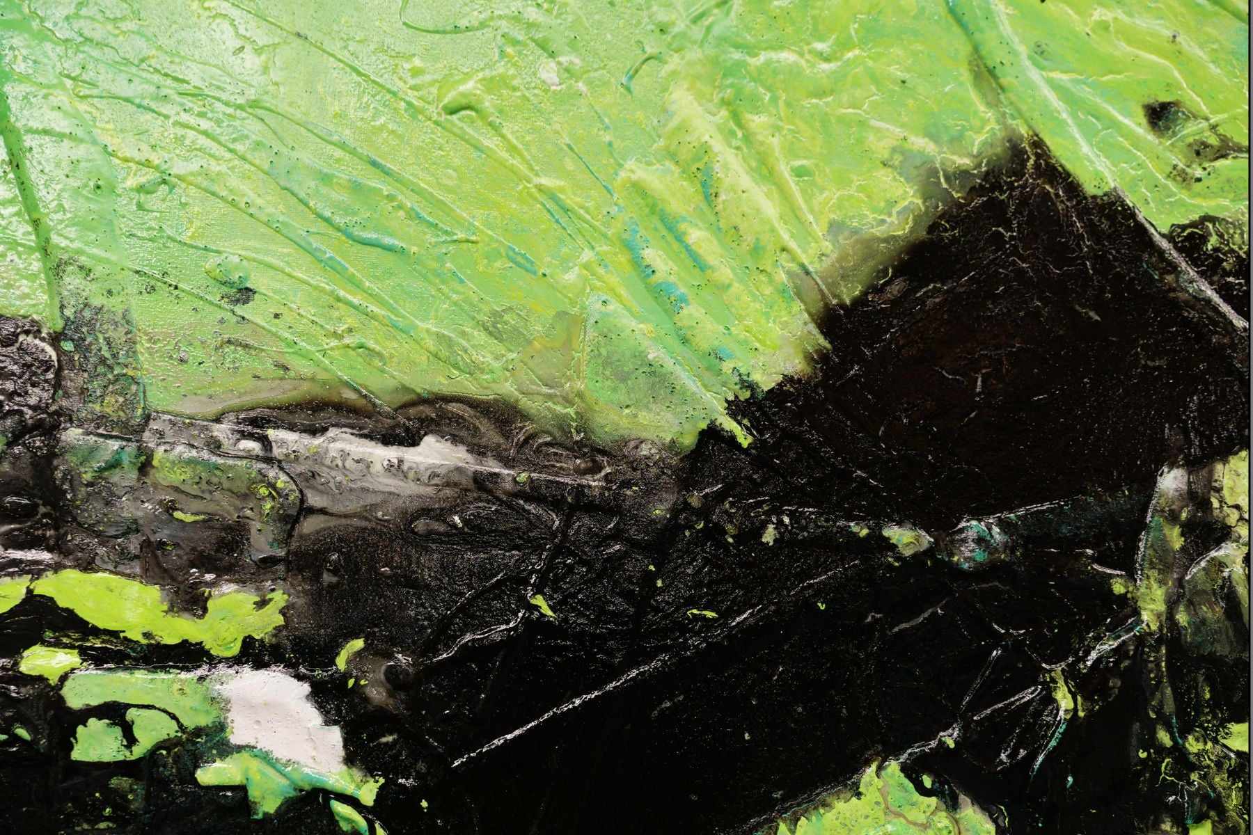 Minty Lime 240cm x 100cm Green Black Textured Abstract Painting-Abstract-[Franko]-[Artist]-[Australia]-[Painting]-Franklin Art Studio