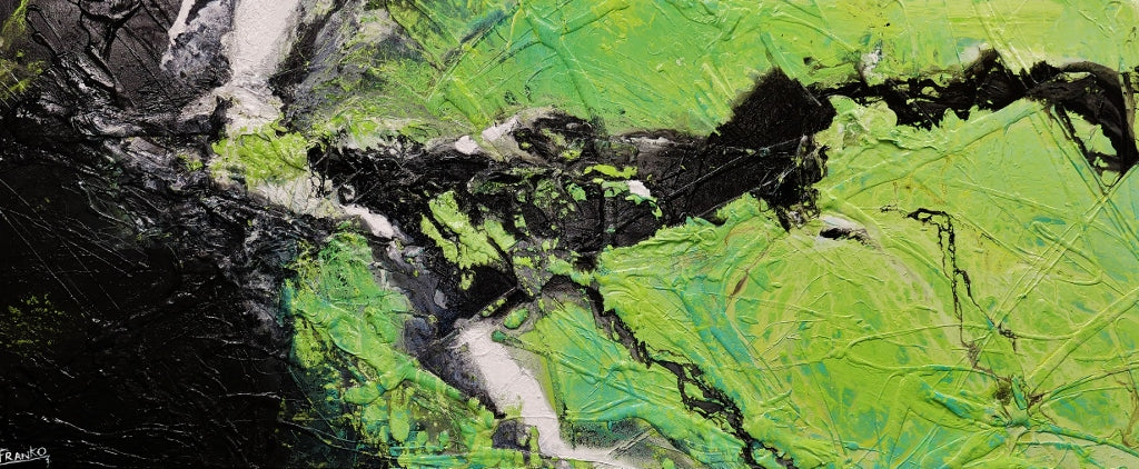 Minty Lime 240cm x 100cm Green Black Textured Abstract Painting-Abstract-Franko-[Franko]-[Australia_Art]-[Art_Lovers_Australia]-Franklin Art Studio