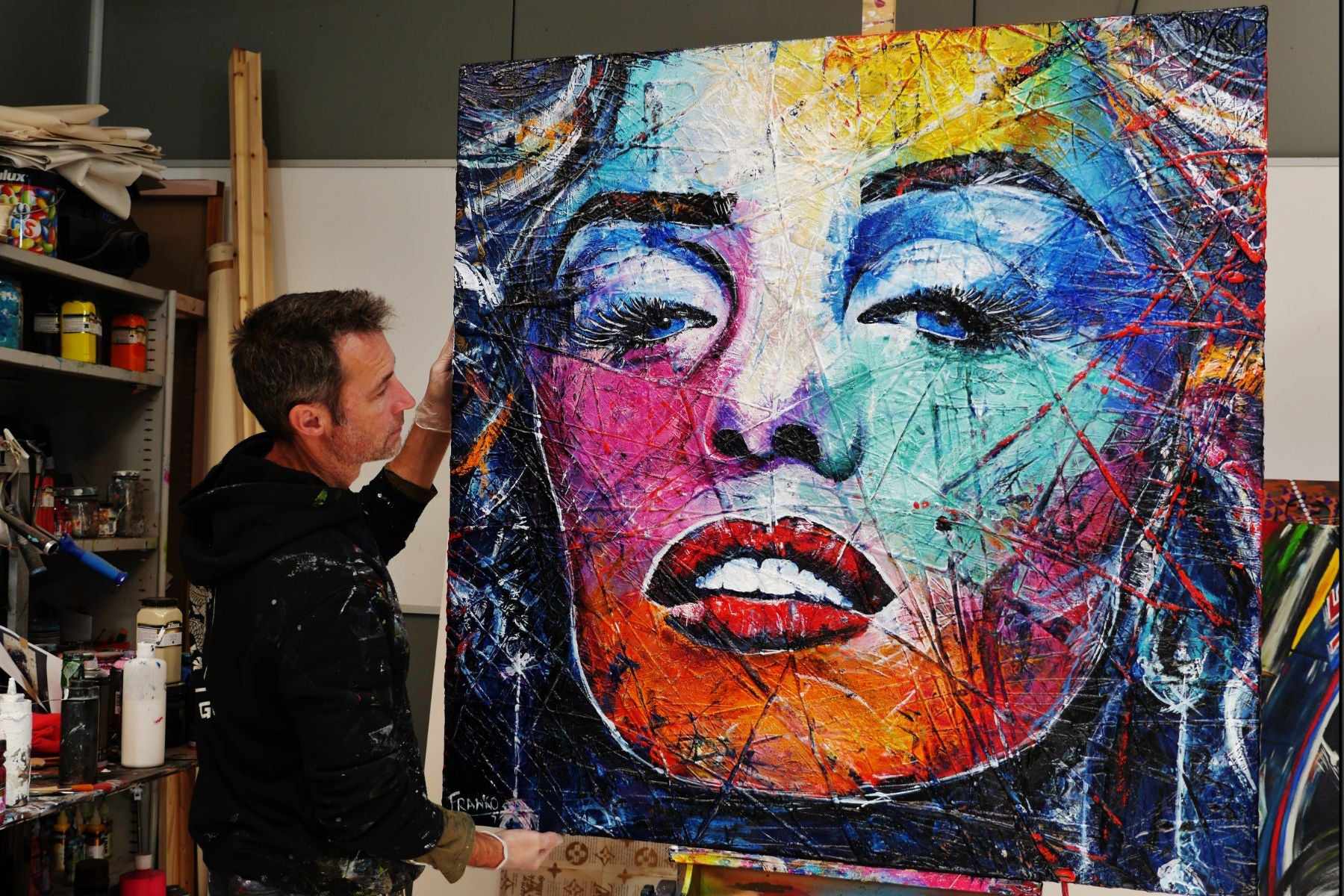 Miss M (M is for Marvelous) 120cm x 120cm Marilyn Monroe Abstract Realism Urban Pop Texture Painting (SOLD)-abstract realism-Franko-[franko_art]-[beautiful_Art]-[The_Block]-Franklin Art Studio