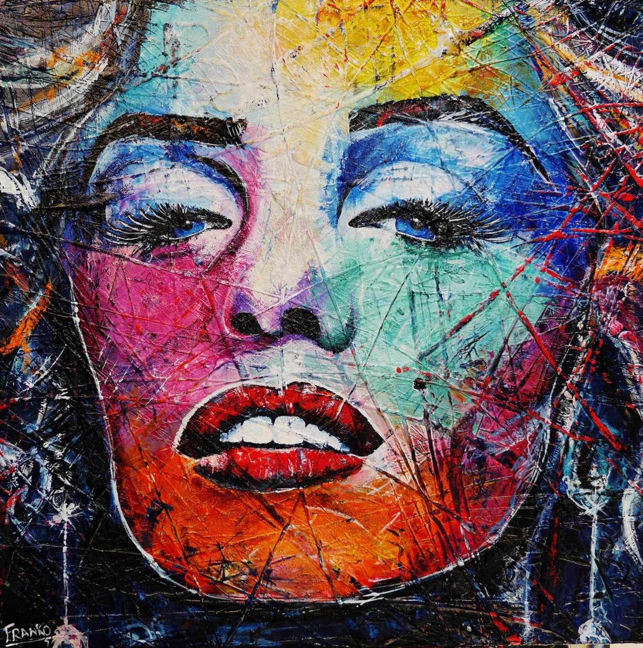 Miss M (M is for Marvelous) 120cm x 120cm Marilyn Monroe Abstract Realism Urban Pop Texture Painting (SOLD)-abstract realism-Franko-[Franko]-[Australia_Art]-[Art_Lovers_Australia]-Franklin Art Studio