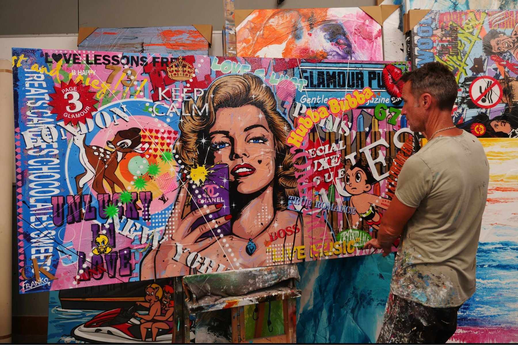 Miss Marvelous 190cm x 100cm Marilyn Monroe Textured Urban Pop Art Painting (SOLD)-Urban Pop Art-Franko-[franko_art]-[beautiful_Art]-[The_Block]-Franklin Art Studio
