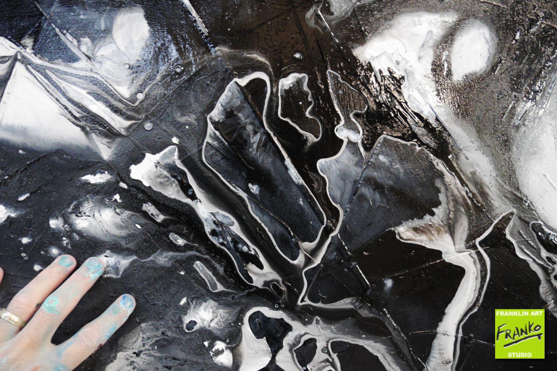 Misty 240cm x 120cm White Black Textured Abstract Painting (SOLD)