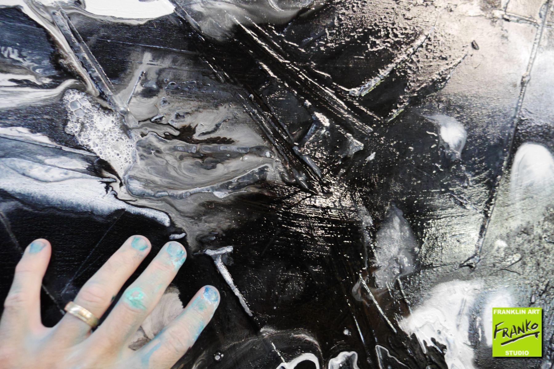 Misty 240cm x 120cm White Black Textured Abstract Painting (SOLD)-Abstract-[Franko]-[Artist]-[Australia]-[Painting]-Franklin Art Studio