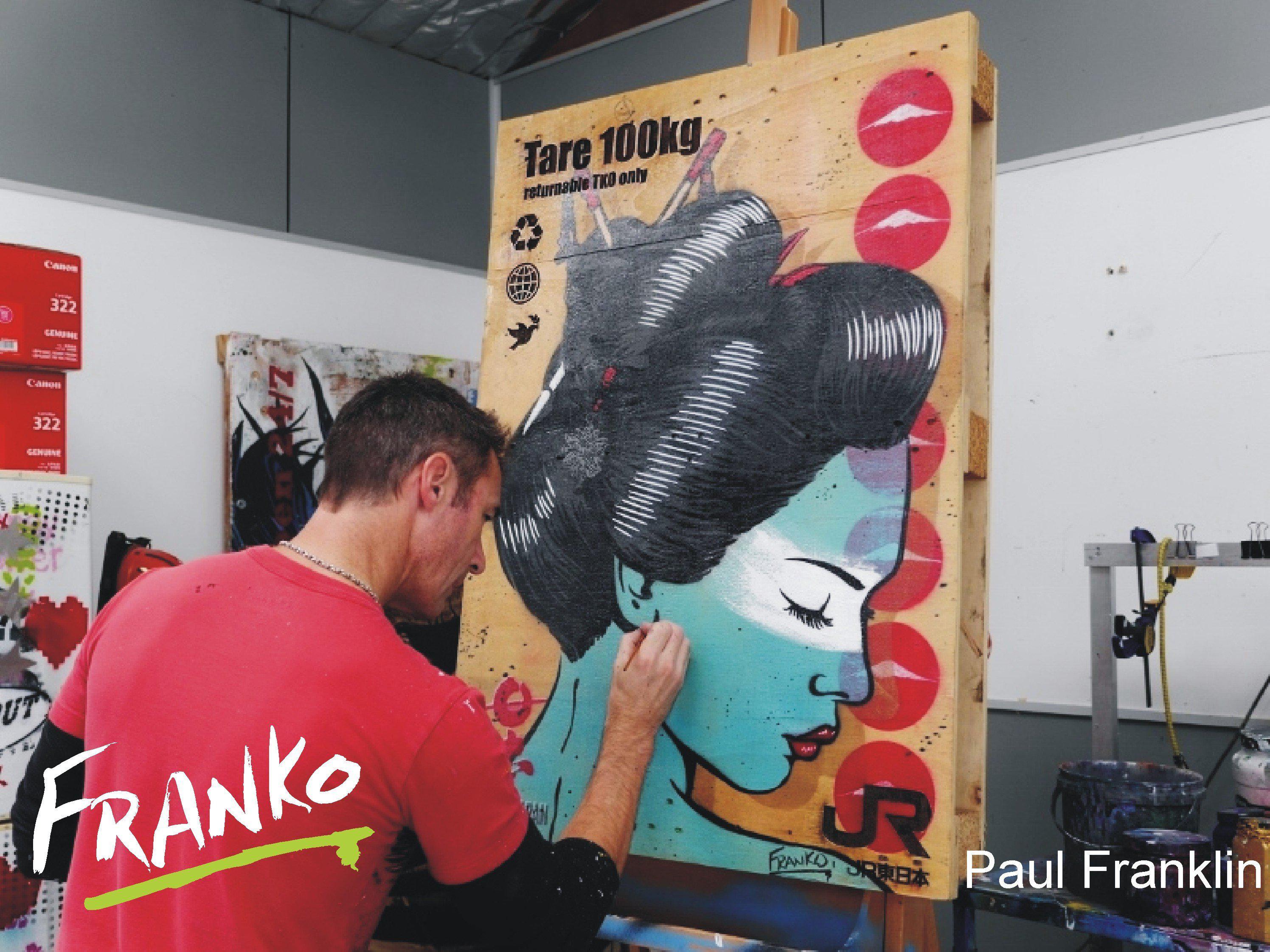Modern Geisha 73cm x 103cm Geisha Recycled Palette with Laser Embossing (SO COOL!!) Pop Art Painting (SOLD)-urban pop-[Franko Artist]-[Gold Coast]-[Brisbane]-[Huge]-Franklin Art Studio