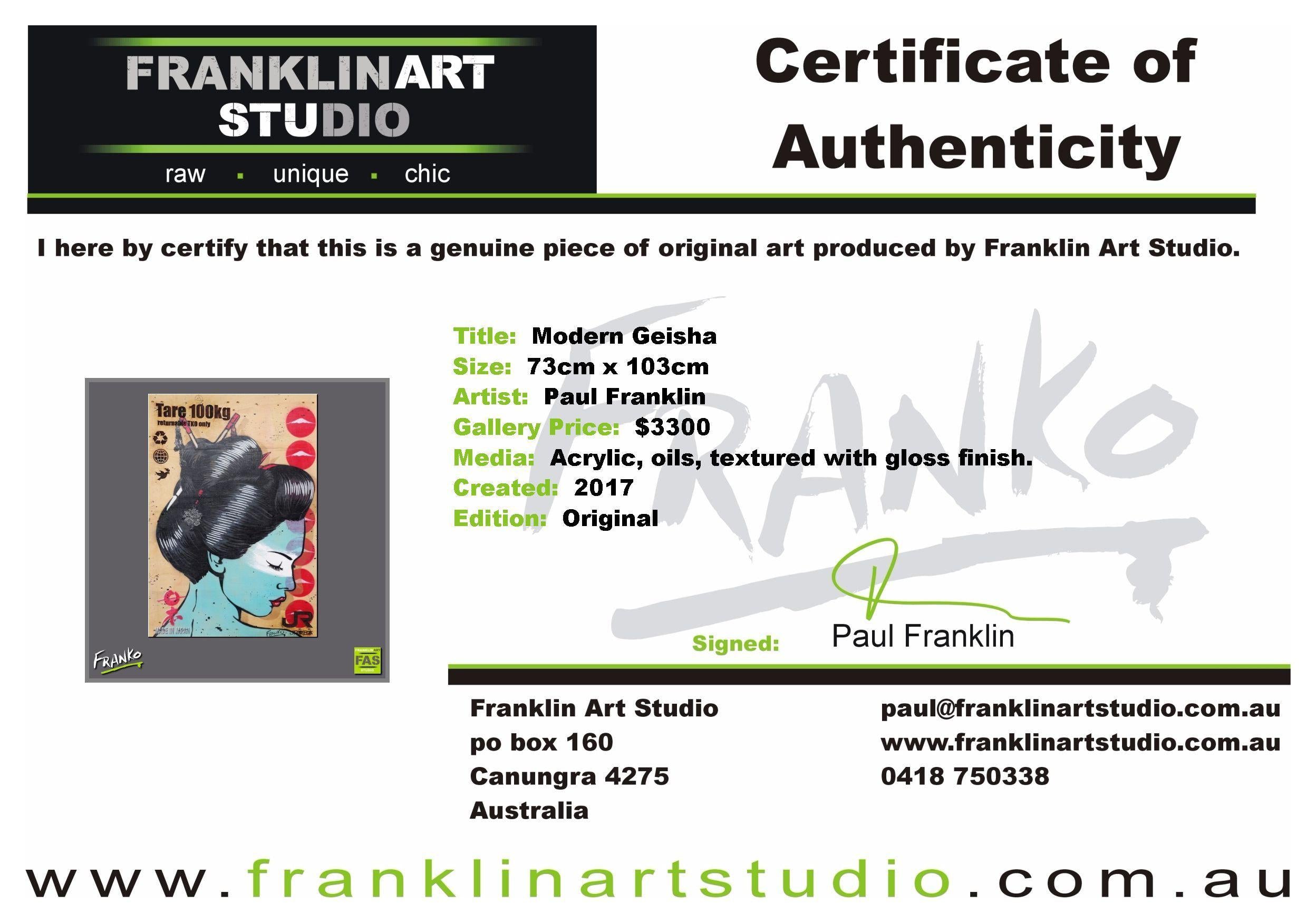Modern Geisha 73cm x 103cm Geisha Recycled Palette with Laser Embossing (SO COOL!!) Pop Art Painting (SOLD)-urban pop-[Franko Artist]-[Cheryl]-[Wendy]-[Gabriela]-Franklin Art Studio