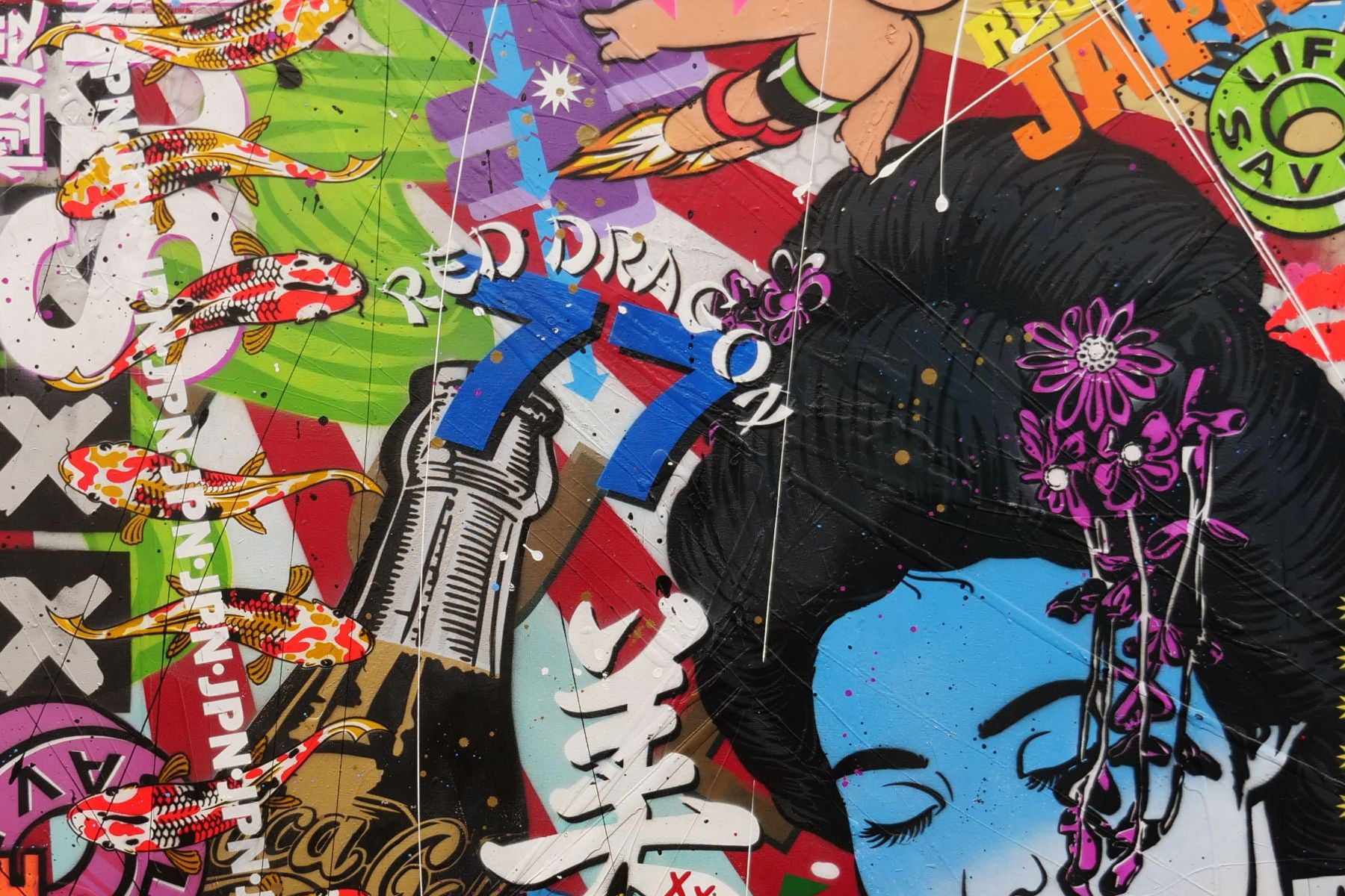 Modern Pop Geisha 120cm x 150cm Geisha Textured Urban Pop Art Painting (SOLD)-Urban Pop Art-[Franko]-[Artist]-[Australia]-[Painting]-Franklin Art Studio