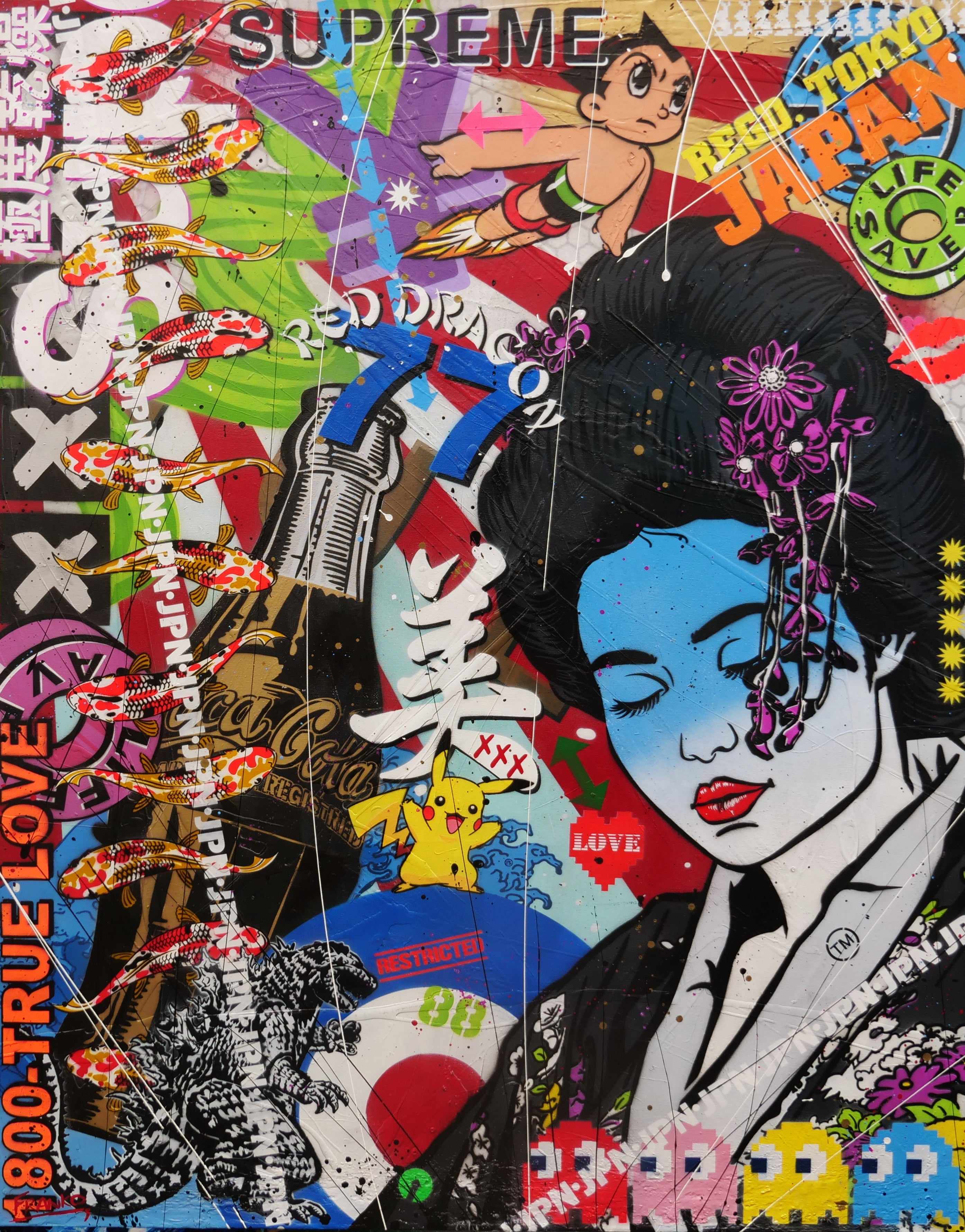 Modern Pop Geisha 120cm x 150cm Geisha Textured Urban Pop Art Painting (SOLD)-Urban Pop Art-Franko-[Franko]-[Australia_Art]-[Art_Lovers_Australia]-Franklin Art Studio