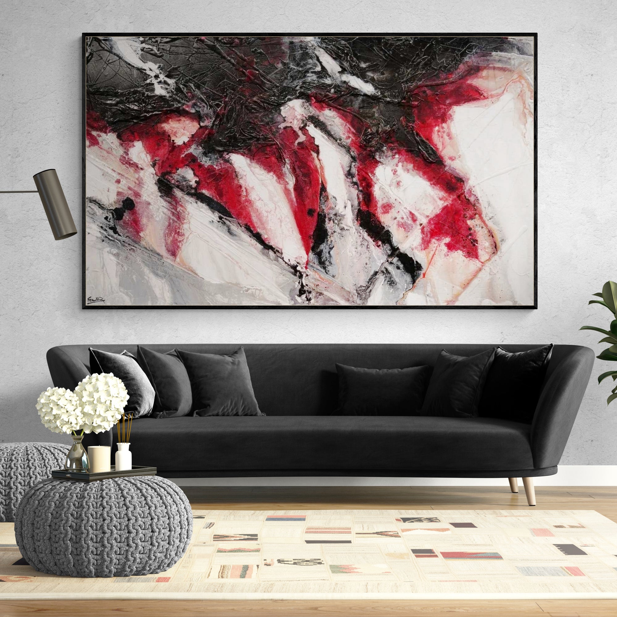 Atomic Jam 200cm x 120cm Red Black White Textured Abstract Painting-Abstract-Franko-[huge]-[Australian]-[best Selling]-Franklin Art Studio