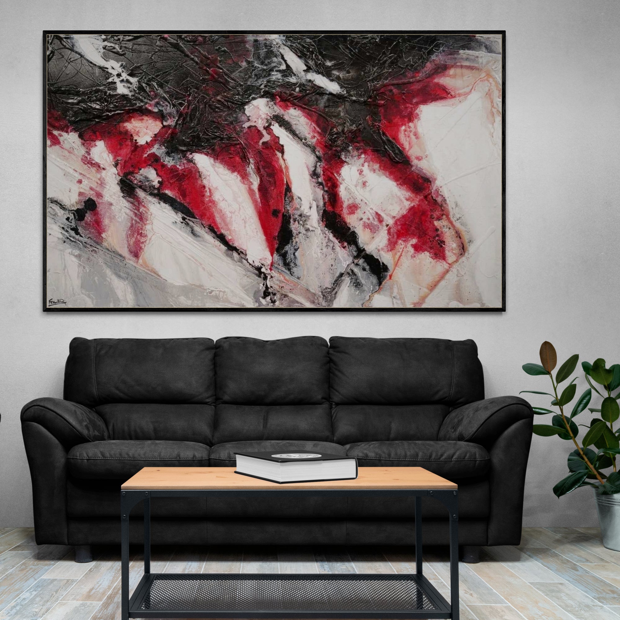Atomic Jam 200cm x 120cm Red Black White Textured Abstract Painting-Abstract-[Franko Artist]-[The Block]-[Dream Homes]-[ideas]-Franklin Art Studio