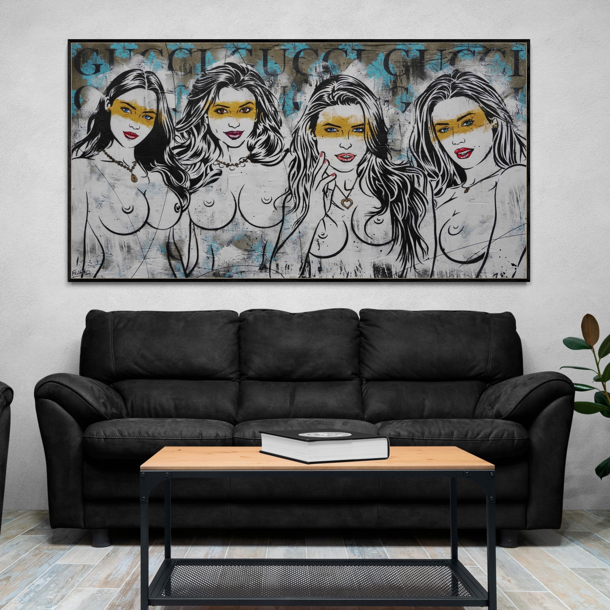 Parading Four 190cm x 100cm Sexy Nude Industrial Concrete Urban Pop Art Painting (SOLD RHYS)-concrete-[Franko Artist]-[The Block]-[Dream Homes]-[ideas]-Franklin Art Studio