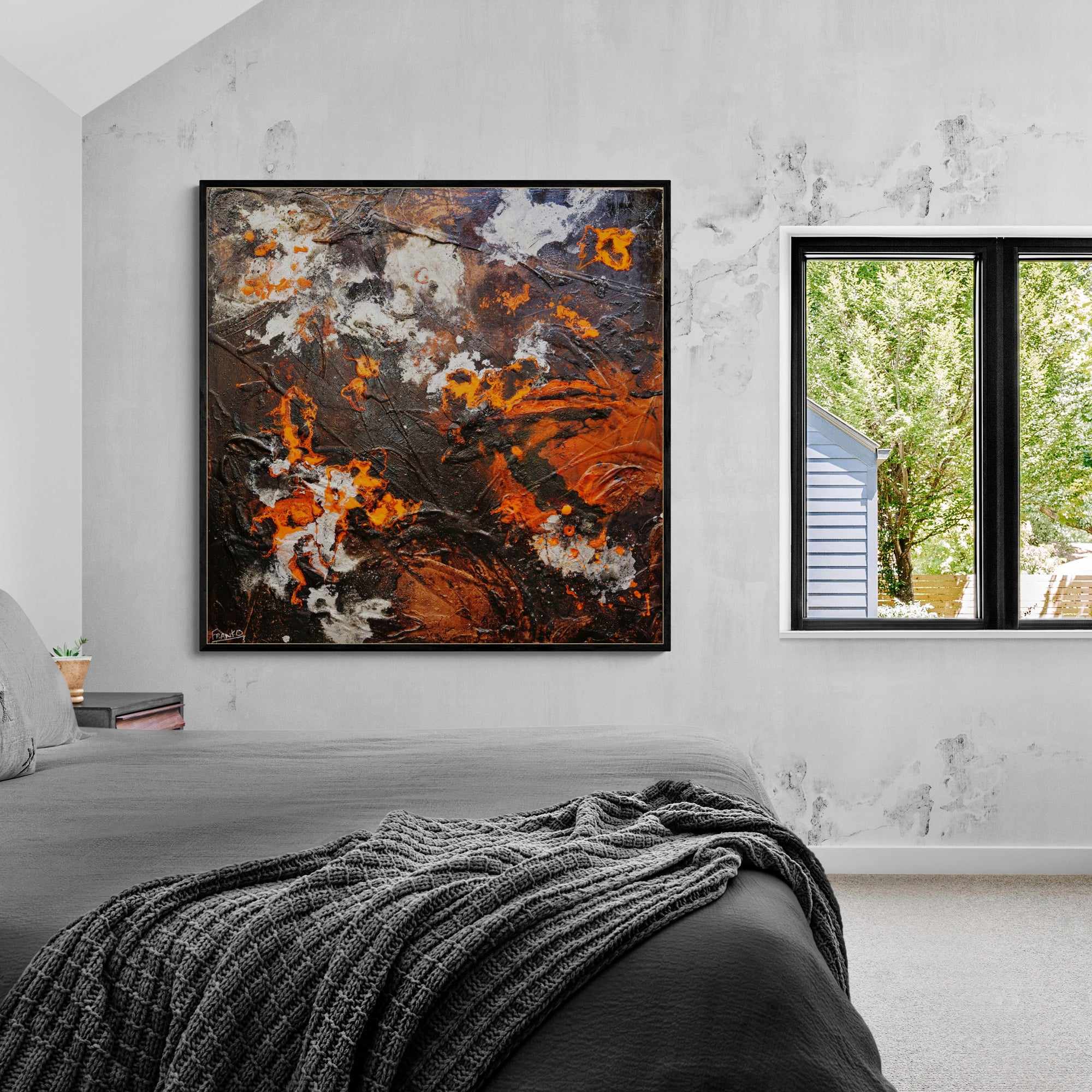 Molten 120cm x 120cm Orange Brown Silver Textured Abstract Painting (SOLD)-Abstract-[Franko Artist]-[Cheryl]-[Wendy]-[Gabriela]-Franklin Art Studio