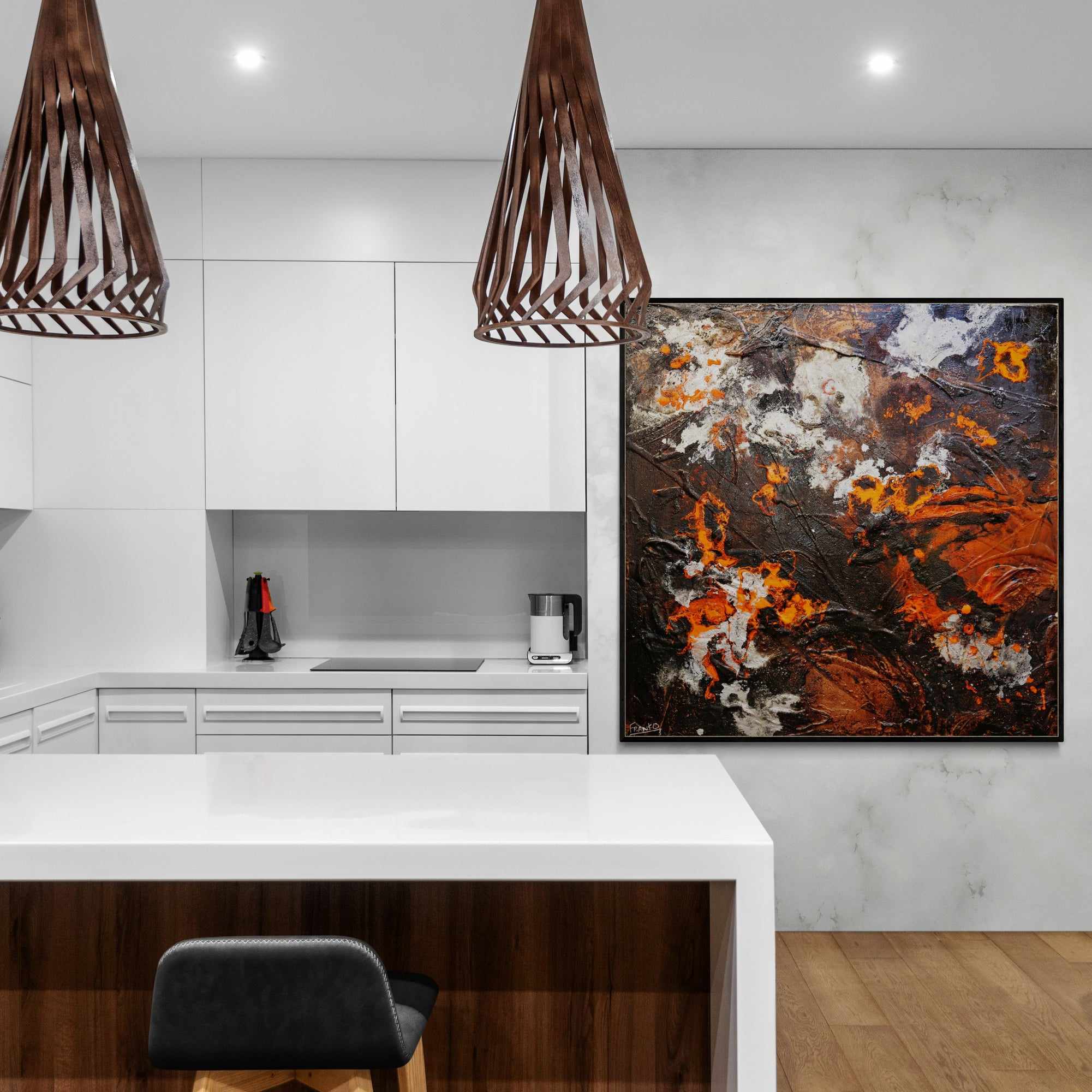 Molten 120cm x 120cm Orange Brown Silver Textured Abstract Painting (SOLD)-Abstract-Franko-[huge]-[Australian]-[best Selling]-Franklin Art Studio