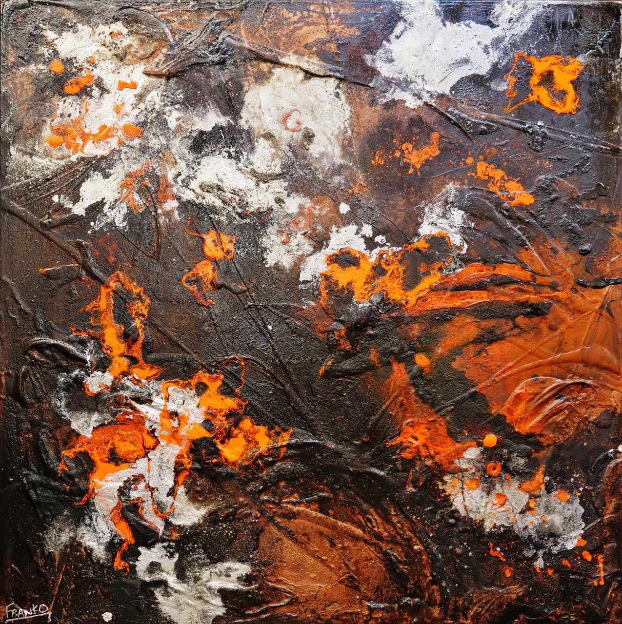 Molten 120cm x 120cm Orange Brown Silver Textured Abstract Painting-Abstract-Franko-[Franko]-[Australia_Art]-[Art_Lovers_Australia]-Franklin Art Studio