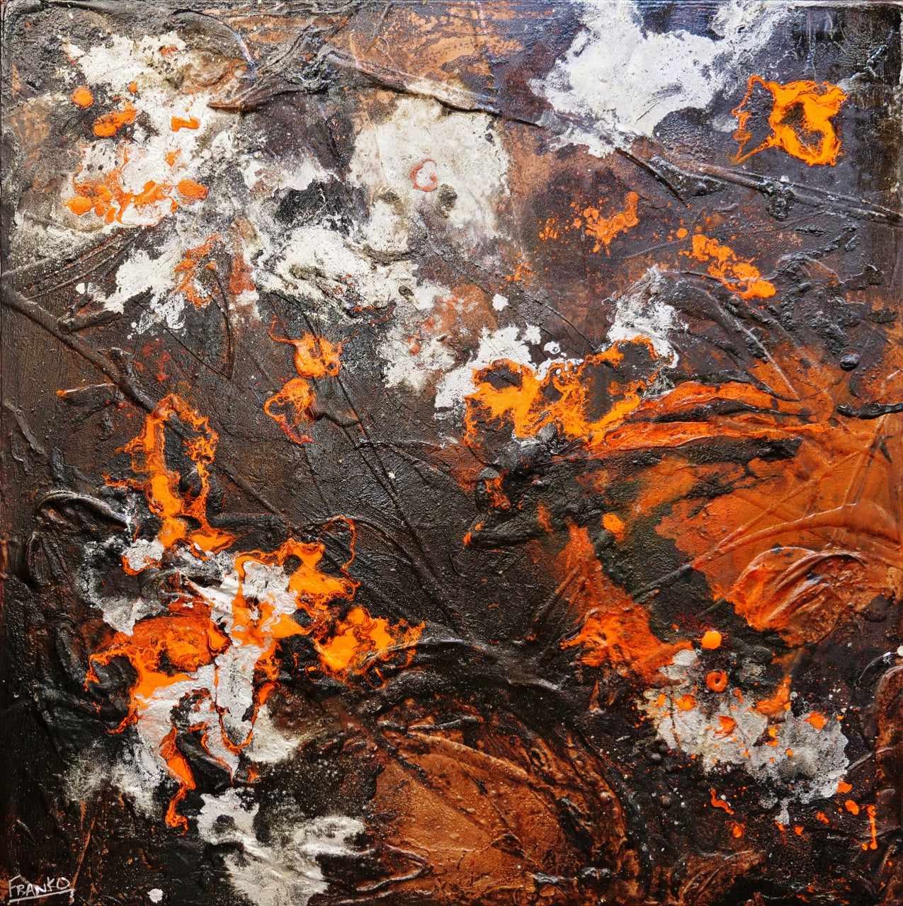 Molten 120cm x 120cm Orange Brown Silver Textured Abstract Painting (SOLD)-Abstract-[Franko ]-[Gallery]-[popular]-[Australia]-Franklin Art Studio
