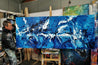 Molten Blue 240cm x 100cm Blue White Textured Abstract Painting (SOLD)-Abstract-[Franko Artist]-[Gold Coast]-[Brisbane]-[Huge]-Franklin Art Studio