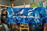 Molten Blue 240cm x 100cm Blue White Textured Abstract Painting (SOLD)-Abstract-Franko-[franko_artist]-[Art]-[interior_design]-Franklin Art Studio