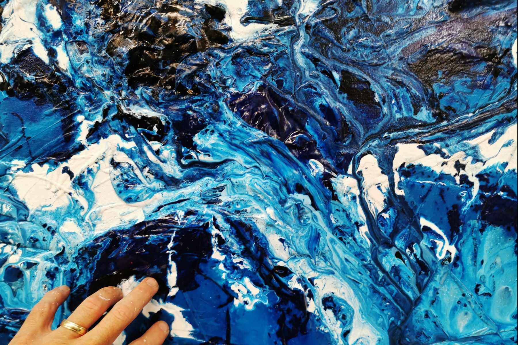 Molten Blue 240cm x 100cm Blue White Textured Abstract Painting (SOLD)