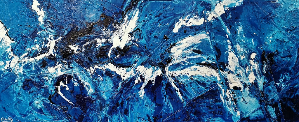Molten Blue 240cm x 100cm Blue White Textured Abstract Painting (SOLD)-Abstract-[Franko ]-[Gallery]-[popular]-[Australia]-Franklin Art Studio