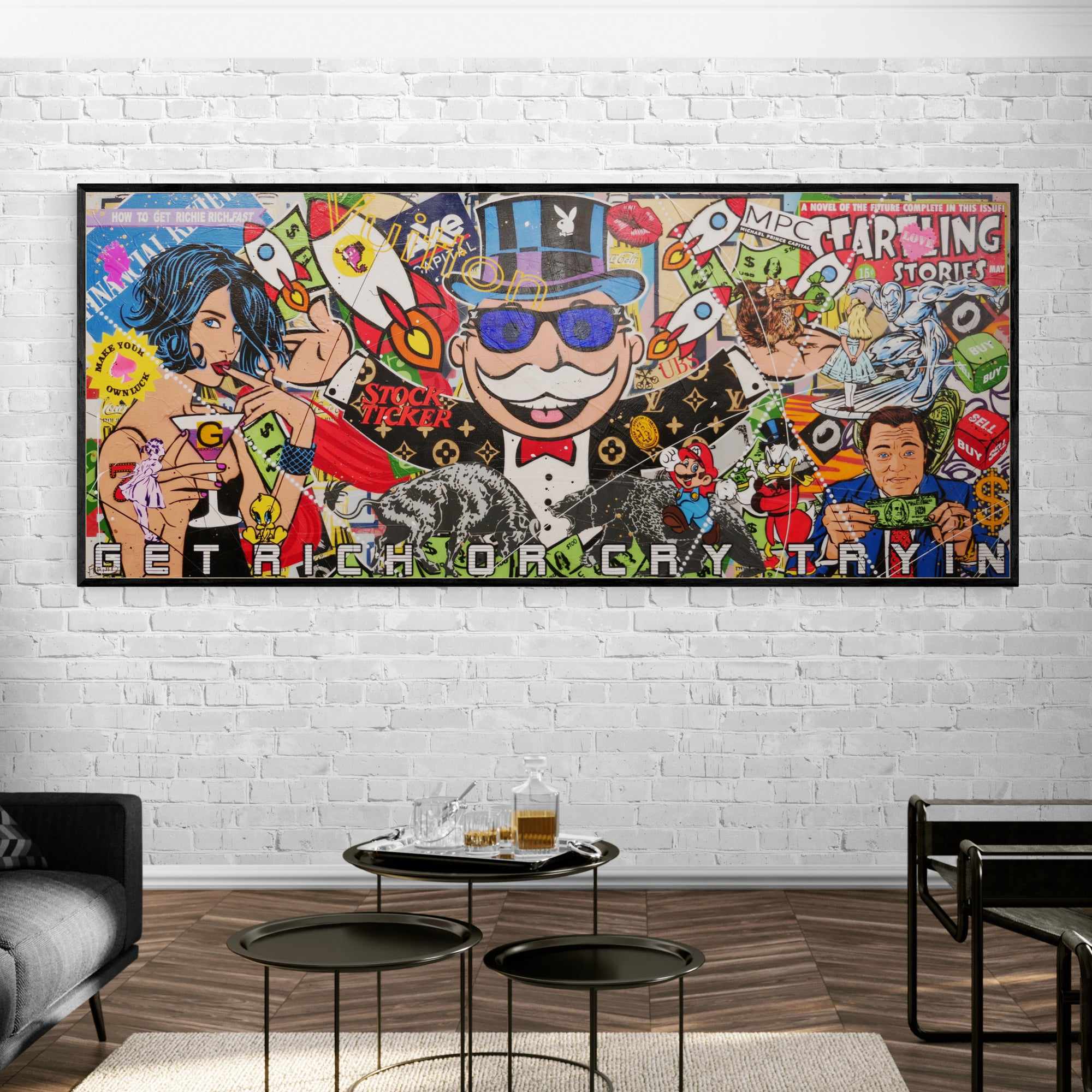Money Never Sleeps 240cm x 100cm Monopoly Man Textured Urban Pop Art Painting (SOLD)-Urban Pop Art-[Franko]-[Australian]-[Popular]-[Best Selling]-Franklin Art Studio