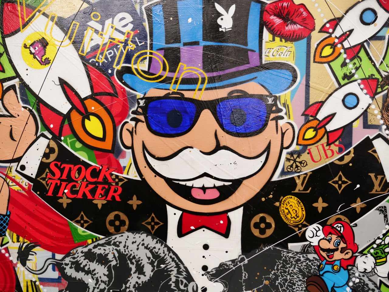 Money Never Sleeps 240cm x 100cm Monopoly Man Textured Urban Pop Art Painting (SOLD)