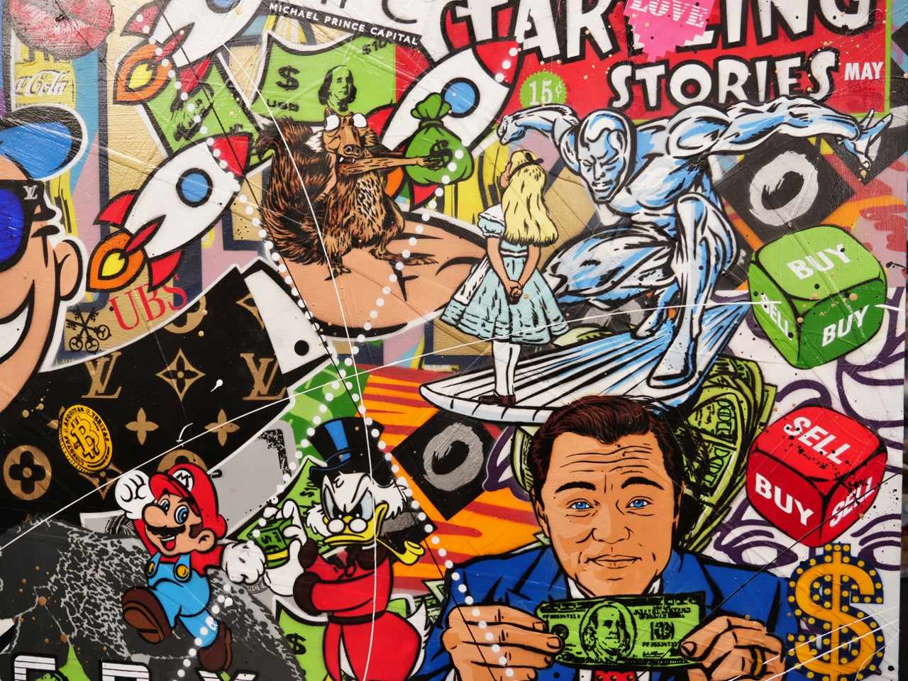Money Never Sleeps 240cm x 100cm Monopoly Man Textured Urban Pop Art Painting (SOLD)