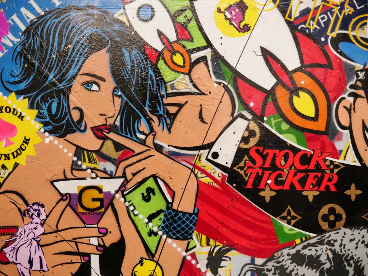Money Never Sleeps 240cm x 100cm Monopoly Man Textured Urban Pop Art Painting (SOLD)