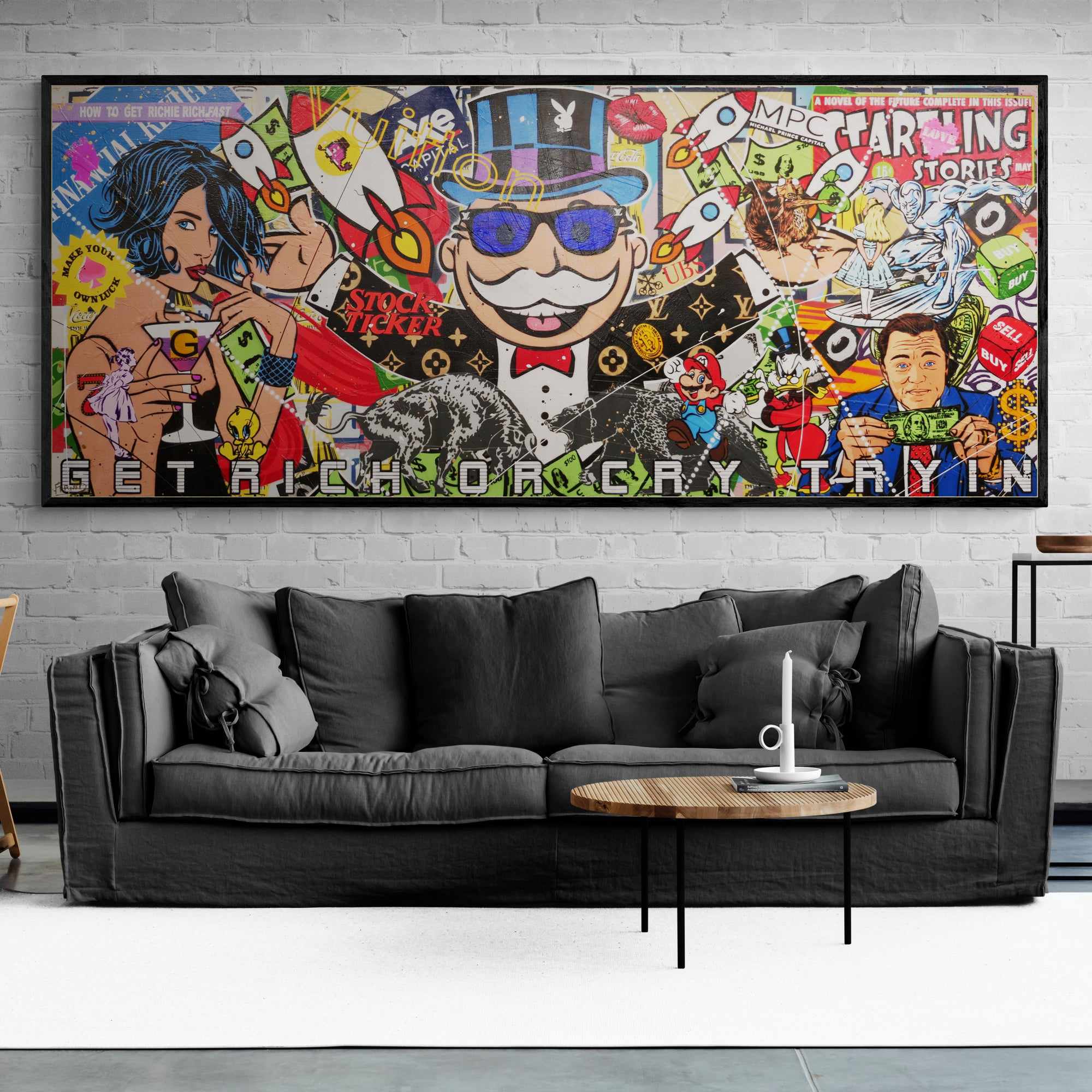 Money Never Sleeps 240cm x 100cm Monopoly Man Textured Urban Pop Art Painting (SOLD)-Urban Pop Art-Franko-[huge]-[Australian]-[best Selling]-Franklin Art Studio