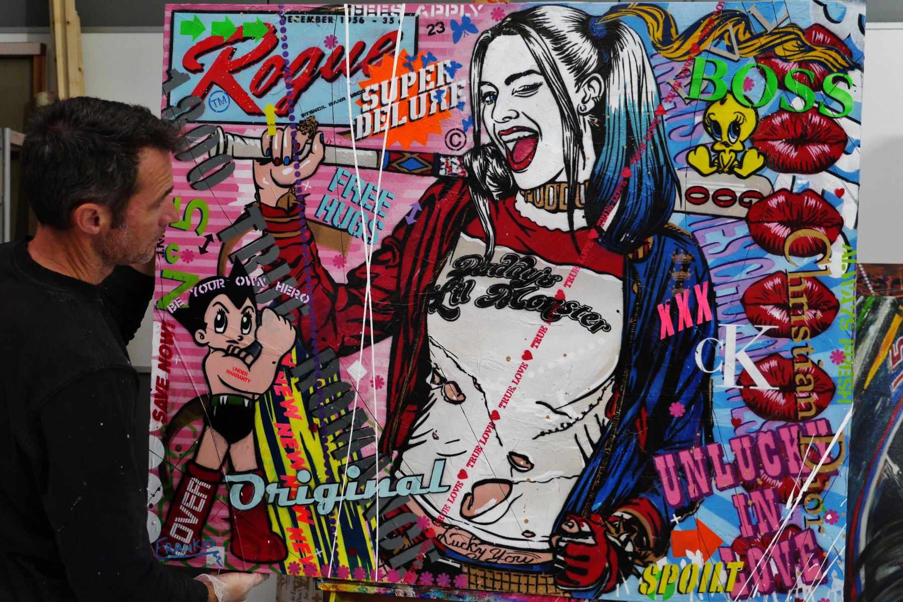 Monster Dash 120cm x 100cm Harley Quinn Textured Urban Pop Art Painting (SOLD)-urban pop-Franko-[franko_artist]-[Art]-[interior_design]-Franklin Art Studio