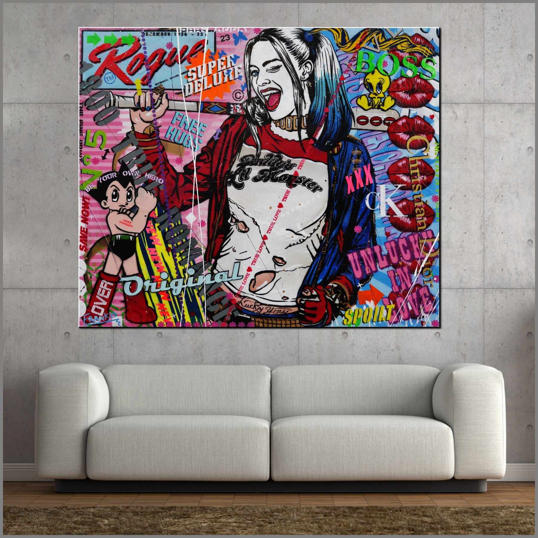 Monster Dash 120cm x 100cm Harley Quinn Textured Urban Pop Art Painting (SOLD)-urban pop-Franko-[Franko]-[huge_art]-[Australia]-Franklin Art Studio