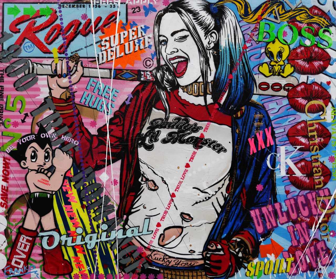 Monster Dash 120cm x 100cm Harley Quinn Textured Urban Pop Art Painting (SOLD)-urban pop-Franko-[Franko]-[Australia_Art]-[Art_Lovers_Australia]-Franklin Art Studio