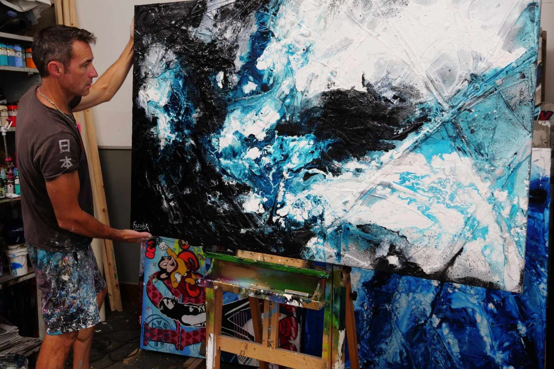 Moody Southern Ocean 140cm x 100cm Black Turquoise White Textured Abstract Painting-Abstract-[Franko]-[Australian]-[Popular]-[Best Selling]-Franklin Art Studio