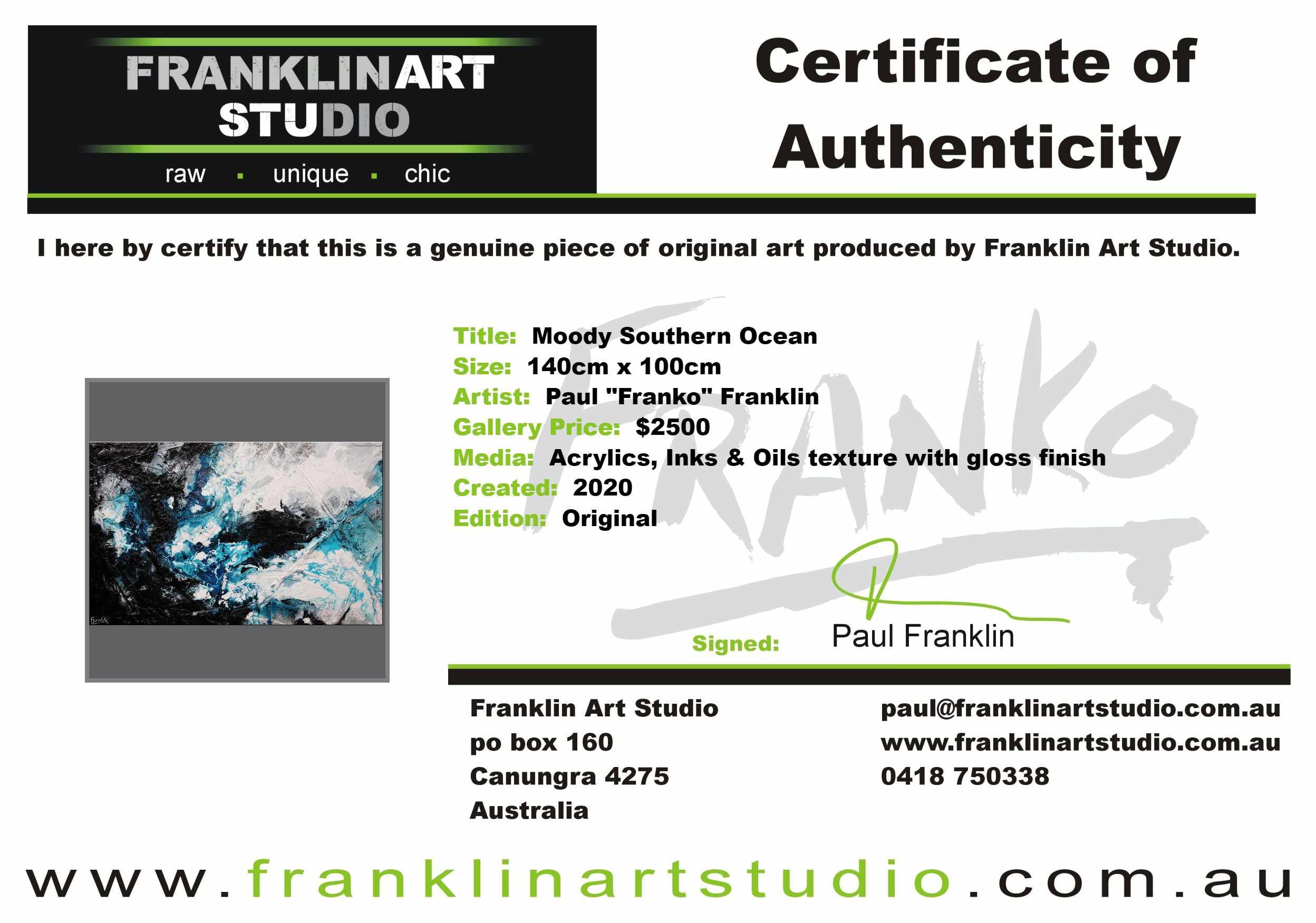Moody Southern Ocean 140cm x 100cm Black Turquoise White Textured Abstract Painting-Abstract-[Franko Artist]-[The Block]-[Dream Homes]-[ideas]-Franklin Art Studio
