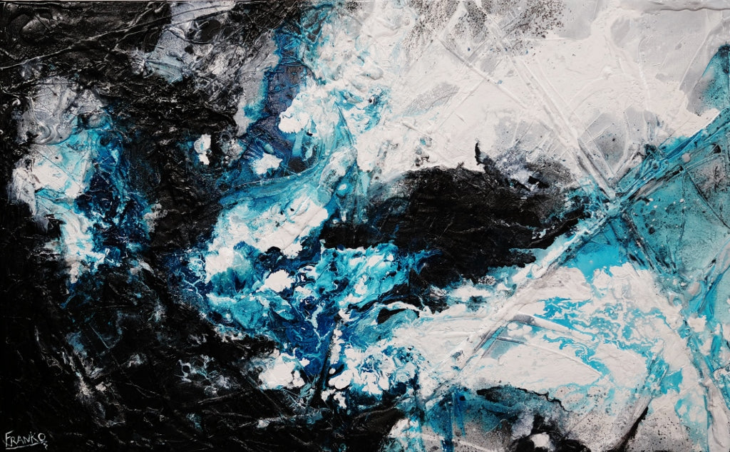 Moody Southern Ocean 140cm x 100cm Black Turquoise White Textured Abstract Painting-Abstract-[Franko]-[Australian Artist]-[Large]-[Popular]-Franklin Art Studio