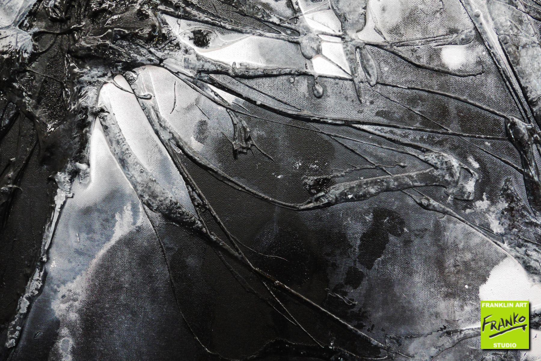 Moooooooo 190cm x 100cm White Black Textured Abstract Painting (SOLD)-Abstract-[Franko]-[Artist]-[Australia]-[Painting]-Franklin Art Studio