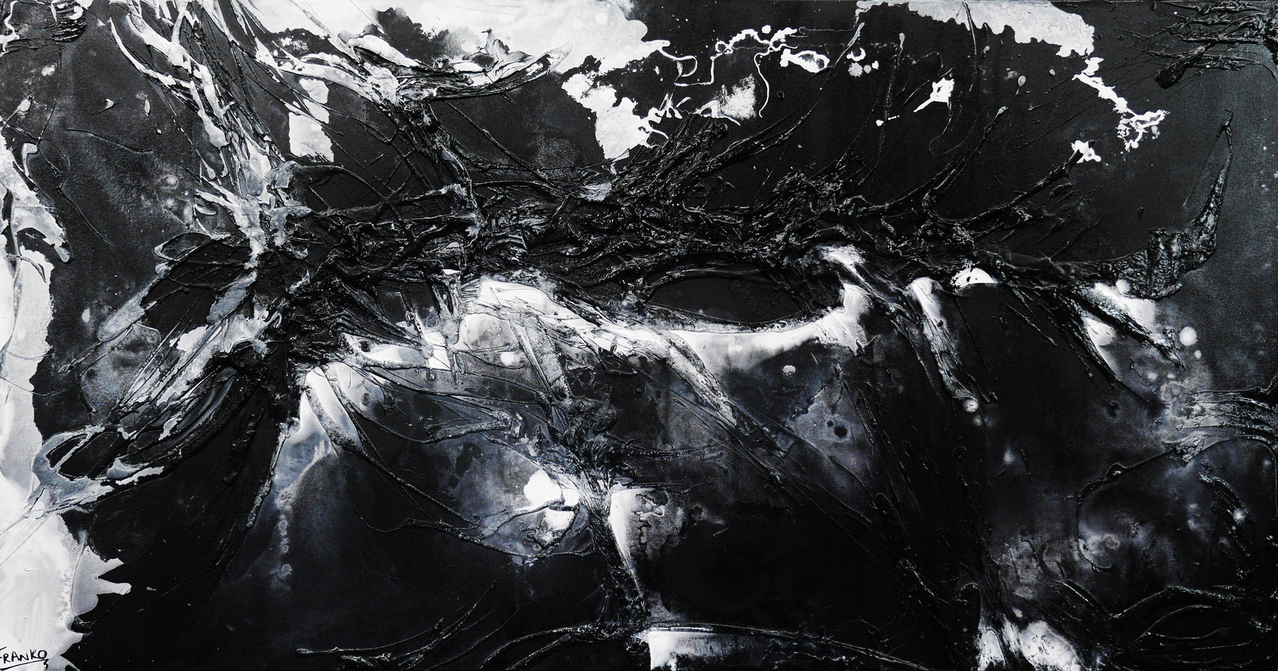 Moooooooo 190cm x 100cm White Black Textured Abstract Painting (SOLD)-Abstract-[Franko ]-[Gallery]-[popular]-[Australia]-Franklin Art Studio