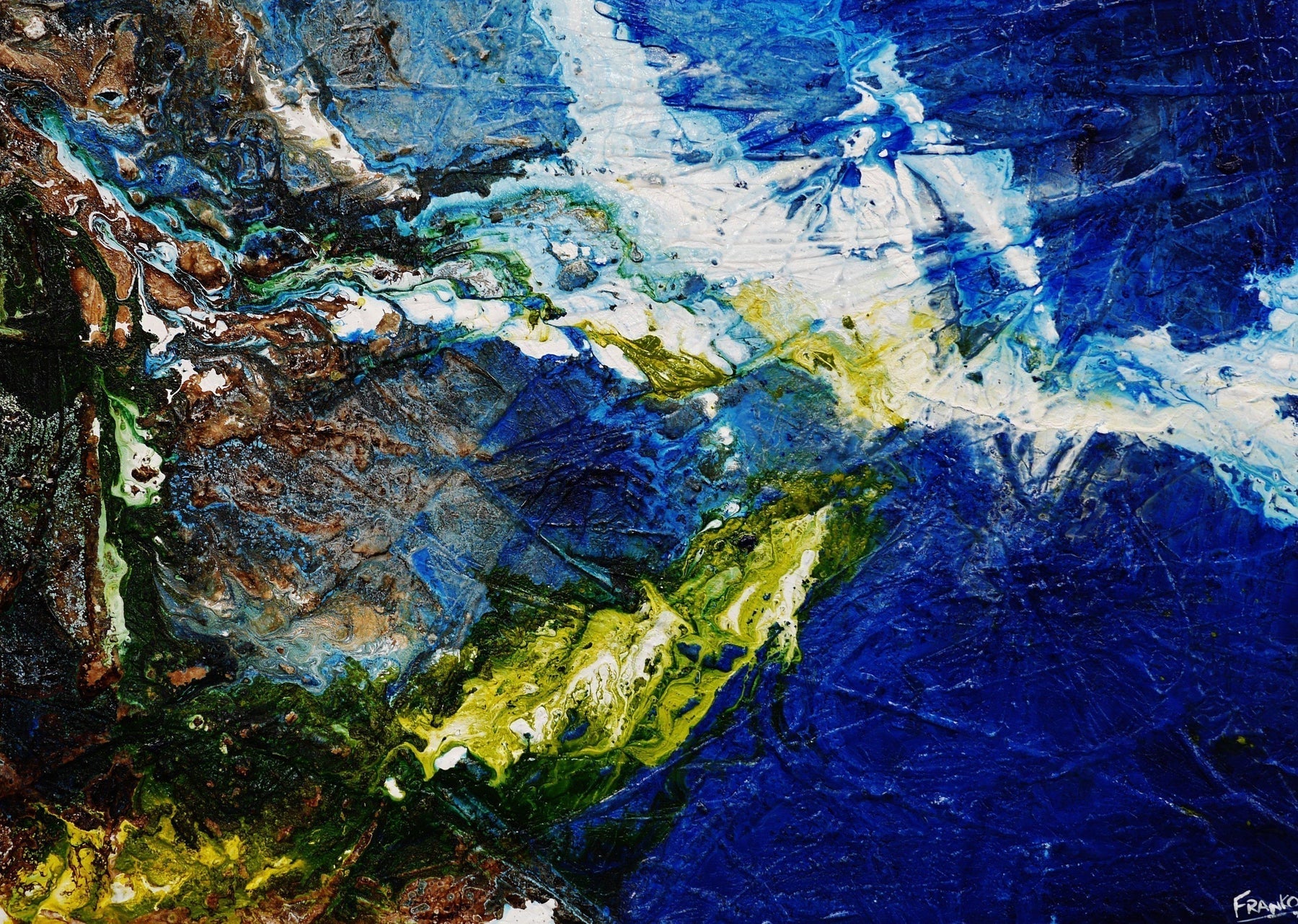 Mothers Nature 140cm x 100cm Blue Green Textured Abstract Painting (SOLD)-Abstract-Franko-[Franko]-[Australia_Art]-[Art_Lovers_Australia]-Franklin Art Studio