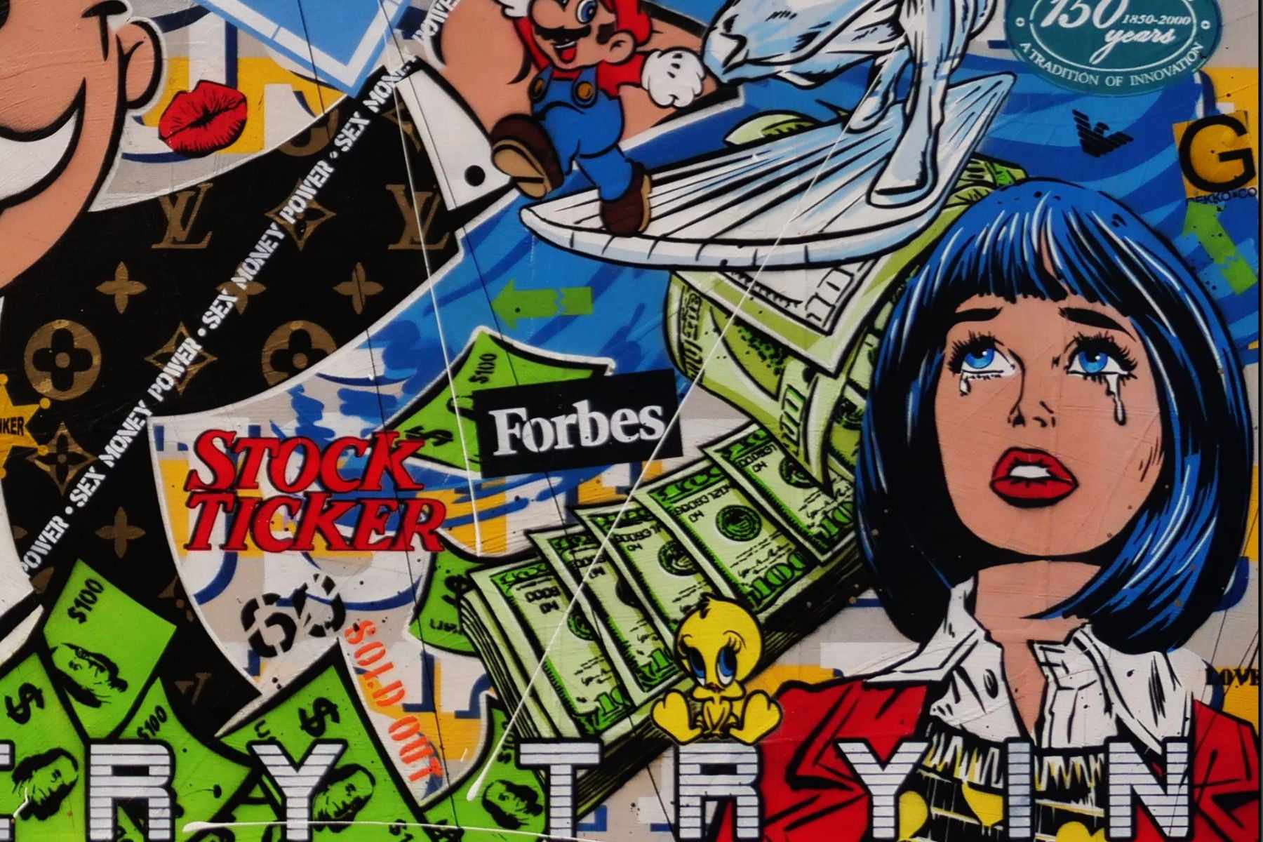 Mr Monopoly Temptation 270cm x 120cm Monopoly Man Textured Urban Pop Art Painting (SOLD)