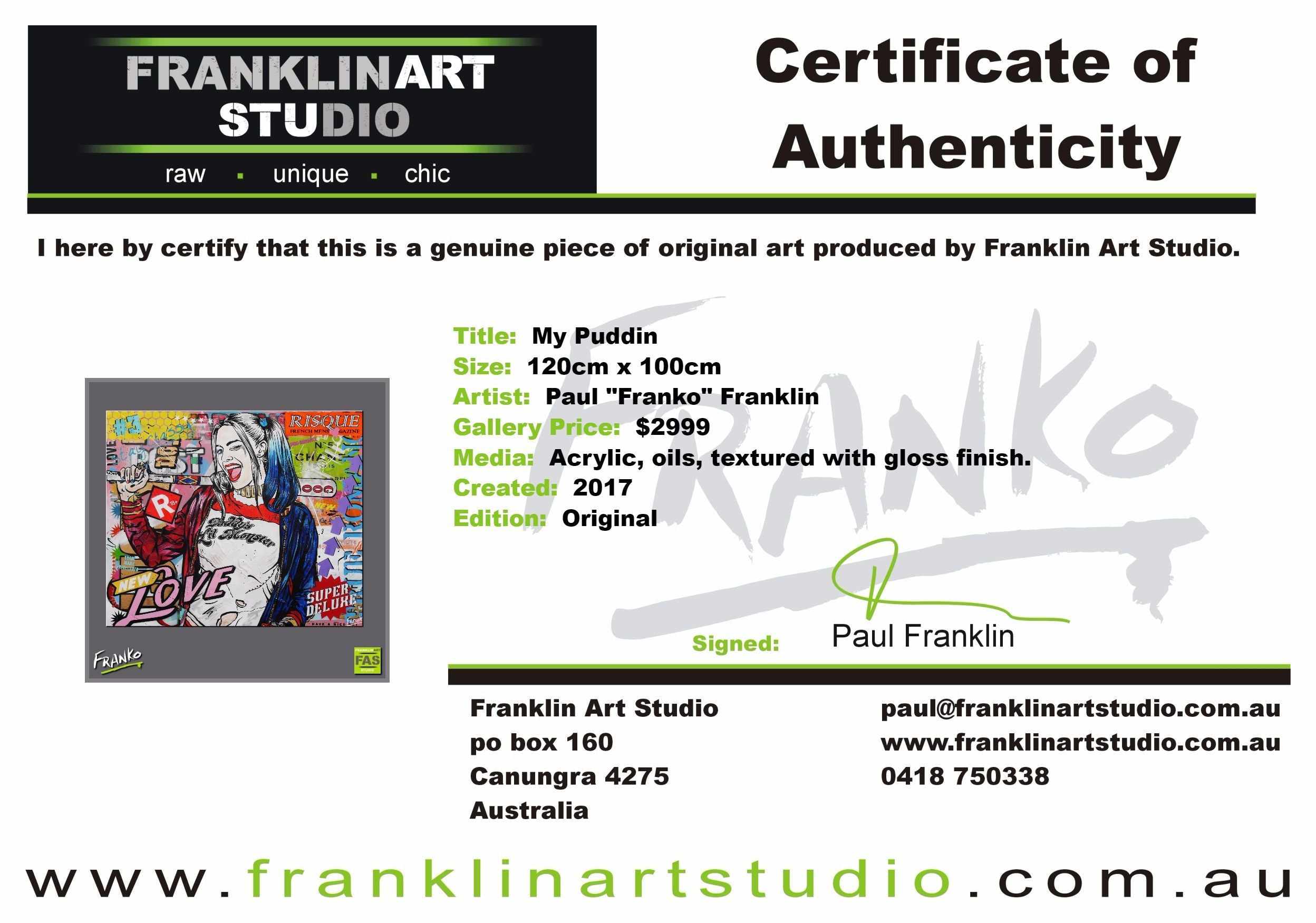 My Puddin 120cm x 100cm Harley Quinn Pop Art Painting (SOLD)-urban pop-[Franko Artist]-[Gold Coast]-[Brisbane]-[Huge]-Franklin Art Studio