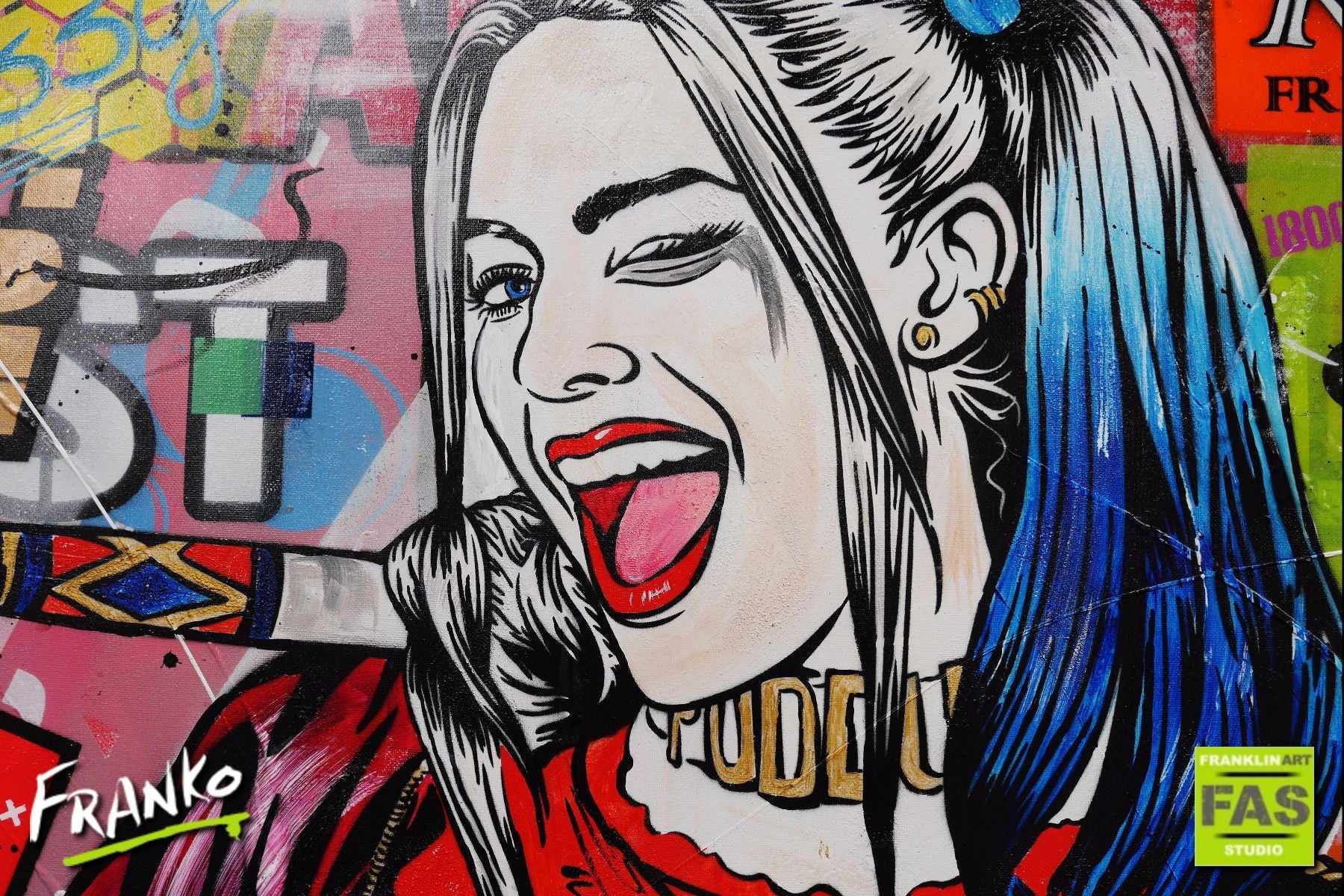My Puddin 120cm x 100cm Harley Quinn Pop Art Painting (SOLD)-urban pop-[Franko]-[Artist]-[Australia]-[Painting]-Franklin Art Studio