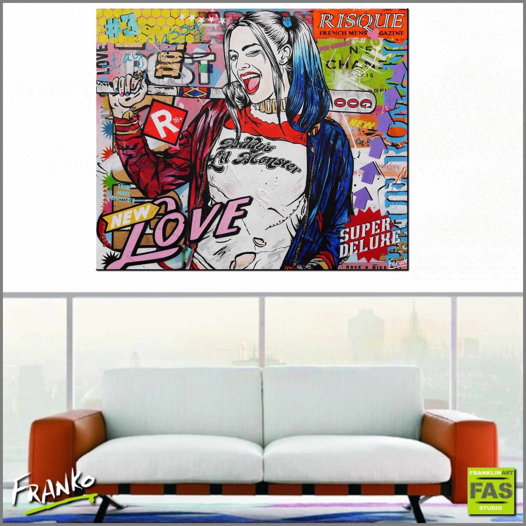 My Puddin 120cm x 100cm Harley Quinn Pop Art Painting (SOLD)-urban pop-Franko-[Franko]-[huge_art]-[Australia]-Franklin Art Studio