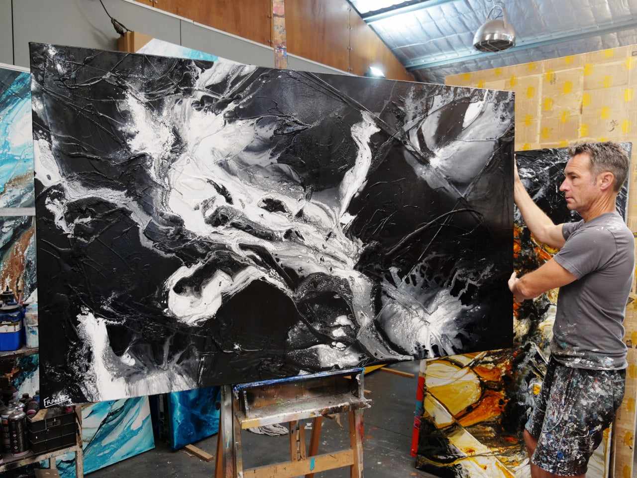 Mystique 200cm x 120cm Black White Textured Abstract Painting (SOLD)-Abstract-[Franko Artist]-[Cheryl]-[Wendy]-[Gabriela]-Franklin Art Studio