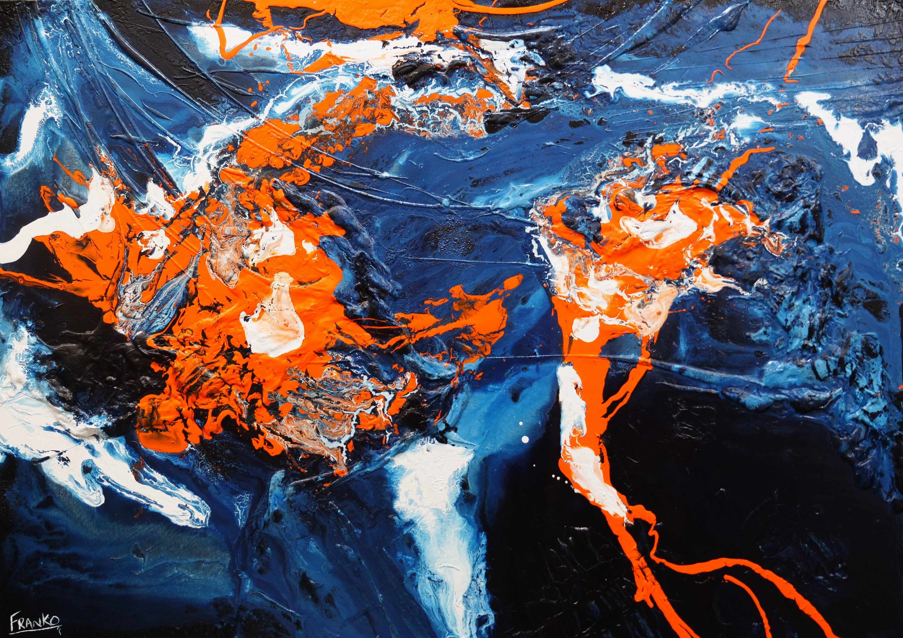 Naked Oranges 140cm x 100cm Orange Blue Textured Abstract Painting (SOLD)-Abstract-Franko-[Franko]-[Australia_Art]-[Art_Lovers_Australia]-Franklin Art Studio