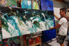 Natural Teals 200cm x 80cm Teal Textured Abstract Painting (SOLD)-Abstract-[Franko Artist]-[Gold Coast]-[Brisbane]-[Huge]-Franklin Art Studio