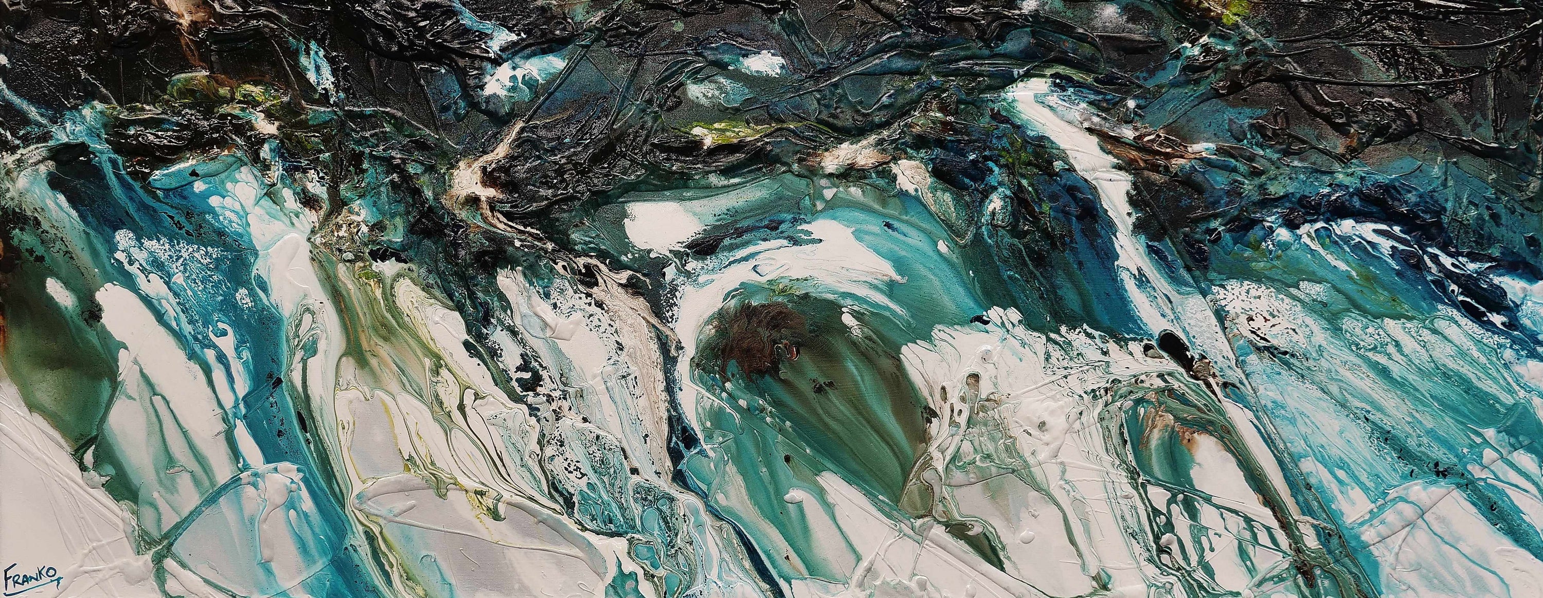 Natural Teals 200cm x 80cm Teal Textured Abstract Painting (SOLD)-Abstract-Franko-[Franko]-[Australia_Art]-[Art_Lovers_Australia]-Franklin Art Studio