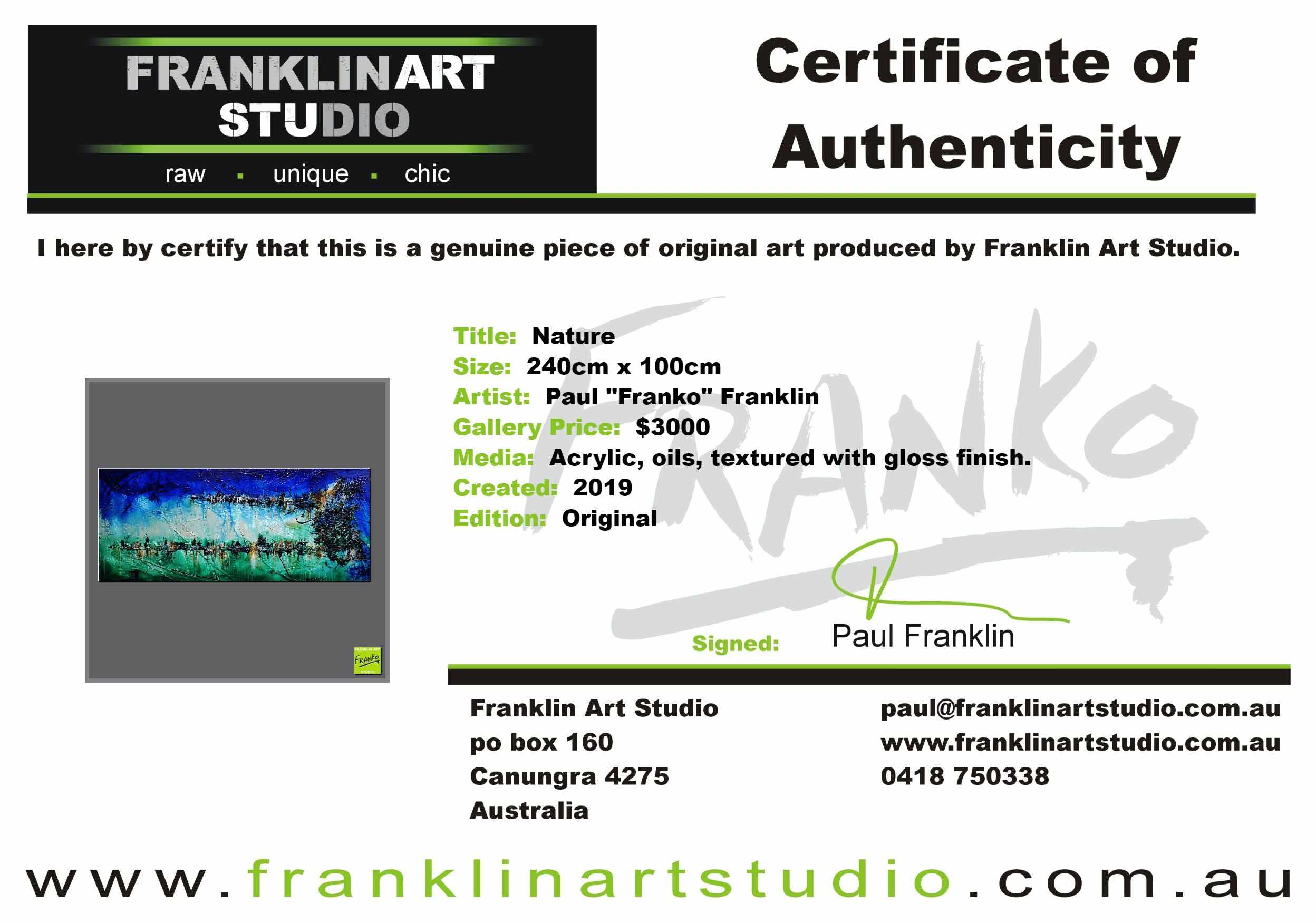 Nature 240cm x 100cm Blue Green Textured Abstract Painting (SOLD)-Abstract-Franko-[franko_art]-[beautiful_Art]-[The_Block]-Franklin Art Studio