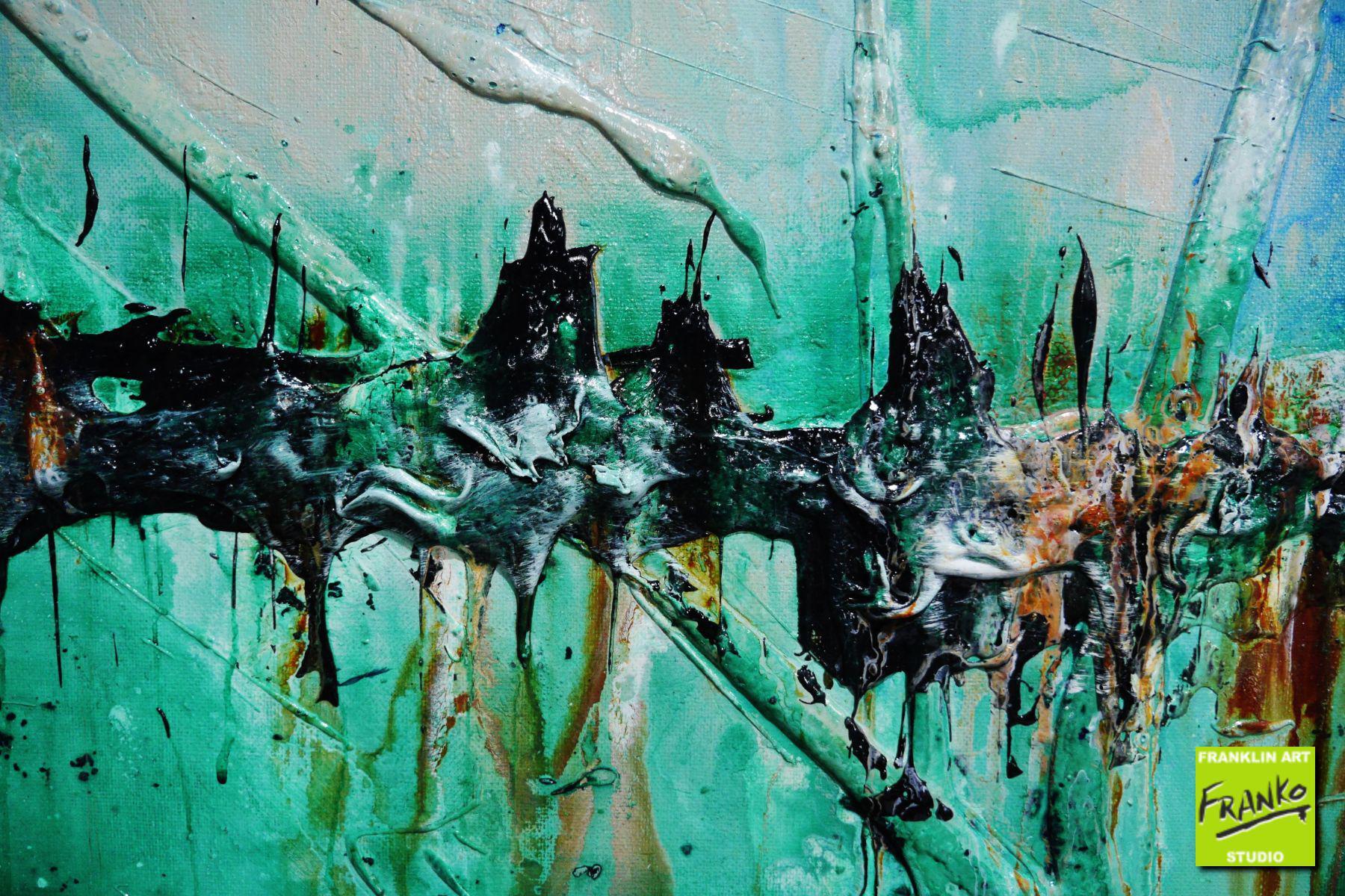 Nature 240cm x 100cm Blue Green Textured Abstract Painting (SOLD)
