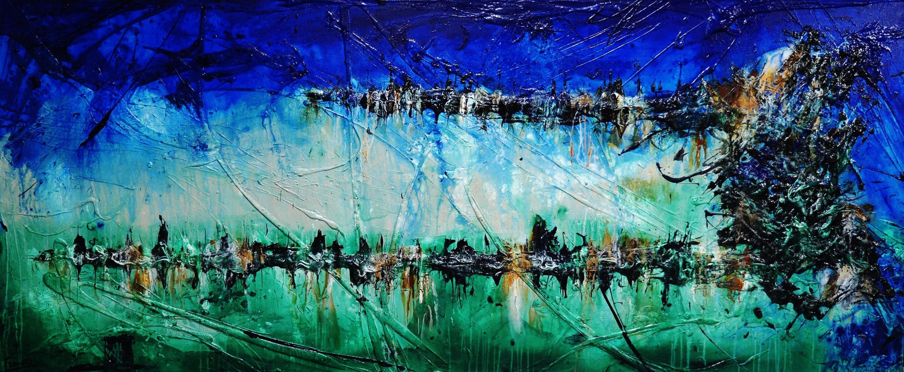 Nature 240cm x 100cm Blue Green Textured Abstract Painting (SOLD)-Abstract-Franko-[Franko]-[Australia_Art]-[Art_Lovers_Australia]-Franklin Art Studio