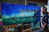 Natures Calling 240cm x 100cm Blue Green Textured Abstract Painting (SOLD)-Abstract-[Franko Artist]-[Gold Coast]-[Brisbane]-[Huge]-Franklin Art Studio
