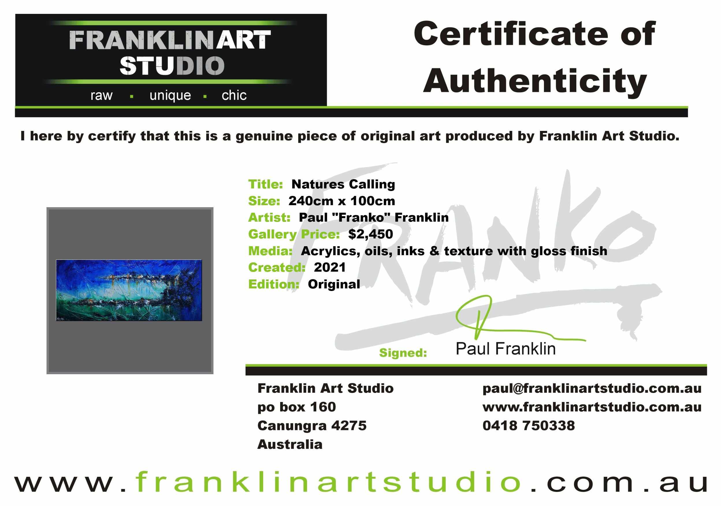 Natures Calling 240cm x 100cm Blue Green Textured Abstract Painting (SOLD)-Abstract-Franko-[franko_art]-[beautiful_Art]-[The_Block]-Franklin Art Studio